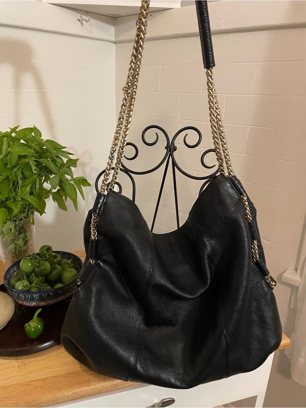 Foley+Corinna Black Leather Hobo Purse with Chains
